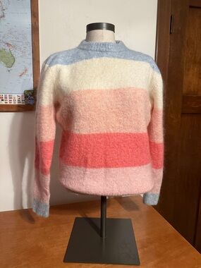 Acne Colorblock Crewneck Sweater in Pastel Blue, Cream & Pink